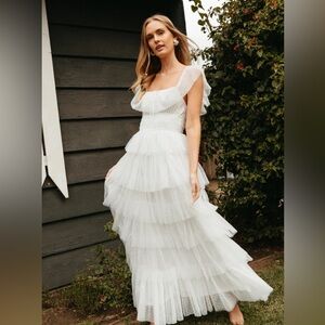 Elegant White Tiered Dress Evalyn by American Threads size M